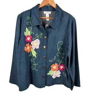 Tapestry Patch Women's Size Large Vintage Cotton Floral Embroidered Denim Jacket